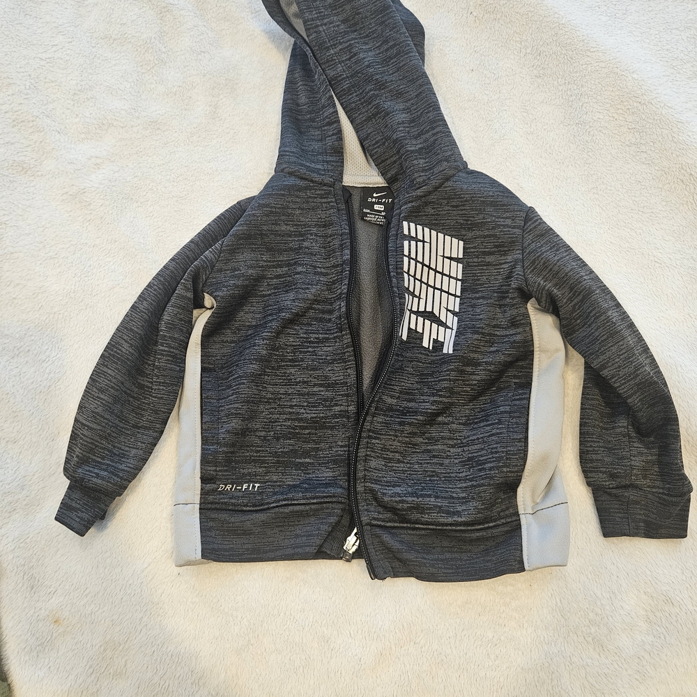 Nike Kids' Hooded Zip Sweatshirt - Charcoal & Light Gray 24 Mo